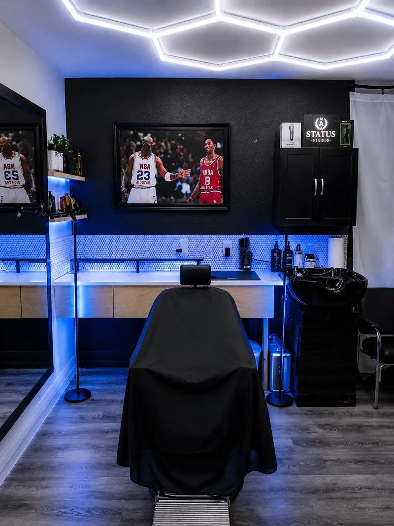 LED-lit station inside Status A Studio